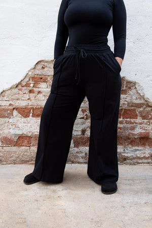 Trackie Trousers Wide Leg Regular in Black - Manners London
