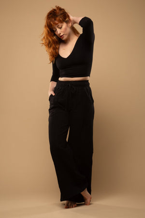 Trackie Trousers Wide Leg Regular in Black - Manners London