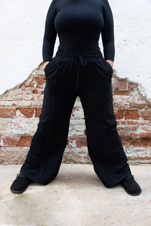 Trackie Trousers Wide Leg Regular in Black - Manners London
