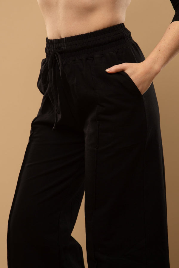 Trackie Trousers Wide Leg Regular in Black - Manners London