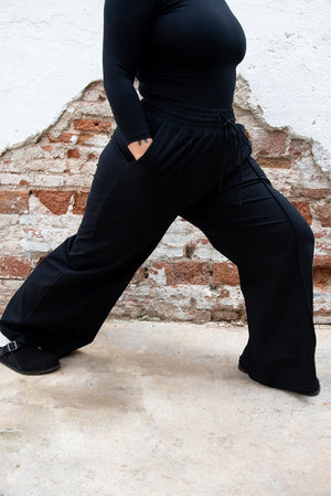 Trackie Trousers Wide Leg Regular in Black - Manners London