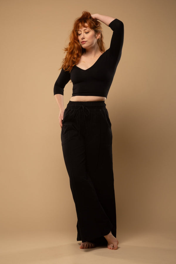 Trackie Trousers Wide Leg Regular in Black - Manners London
