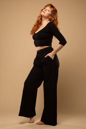 Trackie Trousers Wide Leg Regular in Black - Manners London