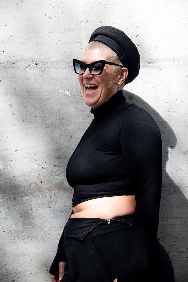 Turtle Neck Long Sleeve Crop Top with Hole in Black - Manners London