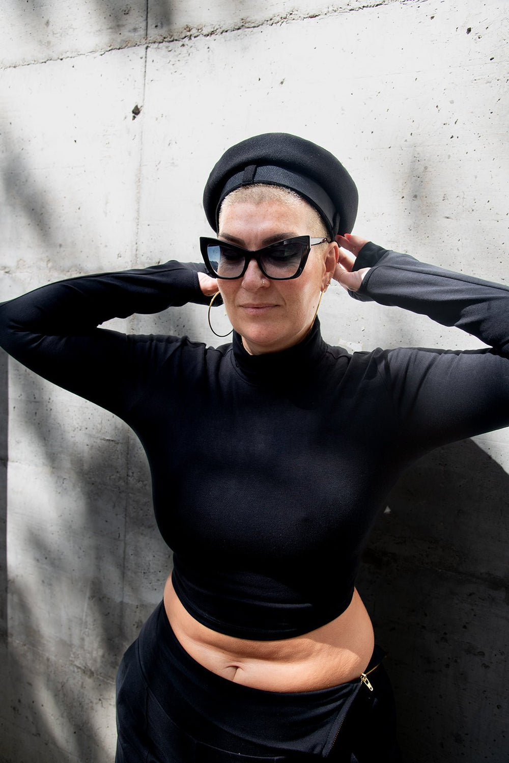 Turtle Neck Long Sleeve Crop Top with Hole in Black - Manners London