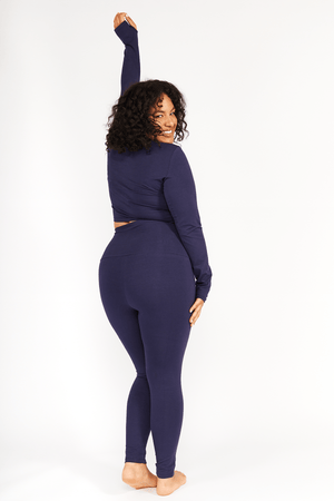 Turtle Neck Long Sleeve Crop Top with Hole in Eclipse - Manners London