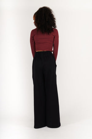 Turtle Neck Long Sleeve Crop Top with Hole in Tawny Port - Manners London