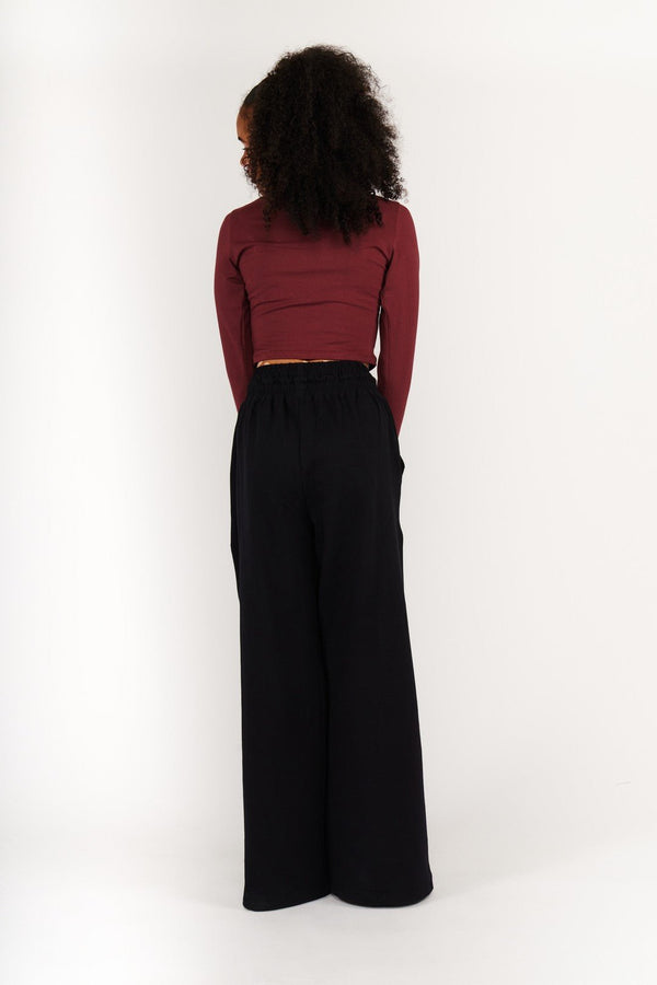 Turtle Neck Long Sleeve Crop Top with Hole in Tawny Port - Manners London