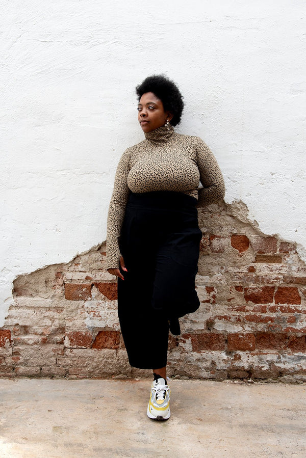 Turtle Neck Long Sleeve Full Length Top with Hole in Classic Leopard - Manners London