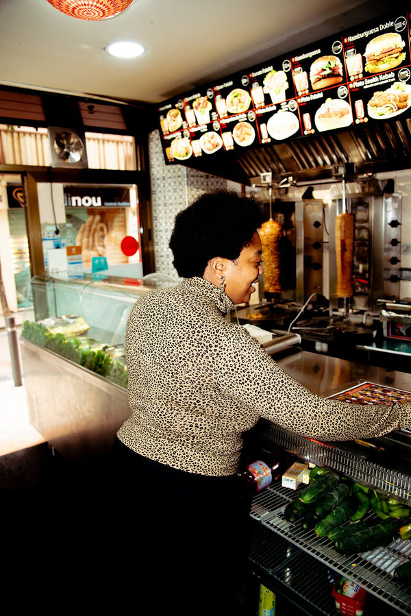 Turtle Neck Long Sleeve Full Length Top with Hole in Classic Leopard - Manners London