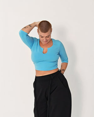 U Front Crop Top with sleeves in Crystal Seas - Manners London