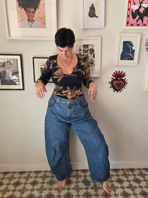 U Front Full Length Top with sleeves in Acid Wash - Manners London