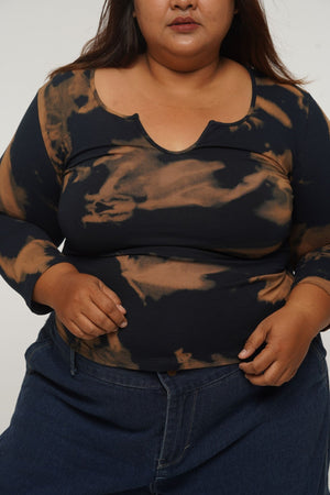 U Front Full Length Top with sleeves in Acid Wash - Manners London