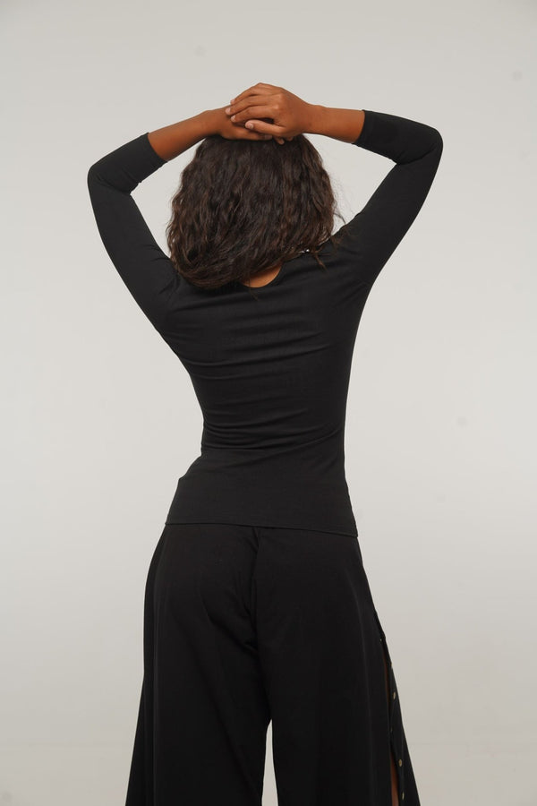 U Front Full Length Top with sleeves in Black - Manners London