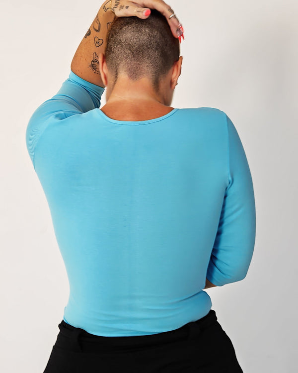 U Front Full Length Top with sleeves in Crystal Seas - Manners London