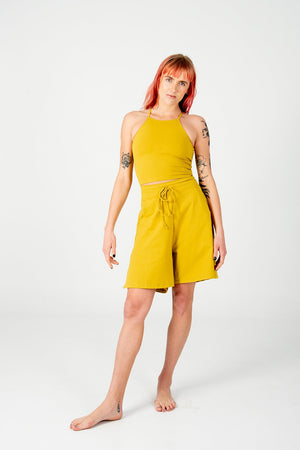 Wide Leg Shorts In Mustard Seed - Manners London