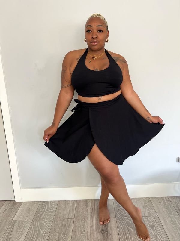 Wrap Mini Skirt in Black - Manners London