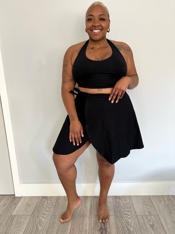 Wrap Mini Skirt in Black - Manners London
