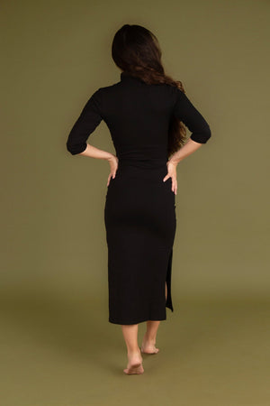 Zip Midi Dress 3/4 Sleeve in Black - Manners London