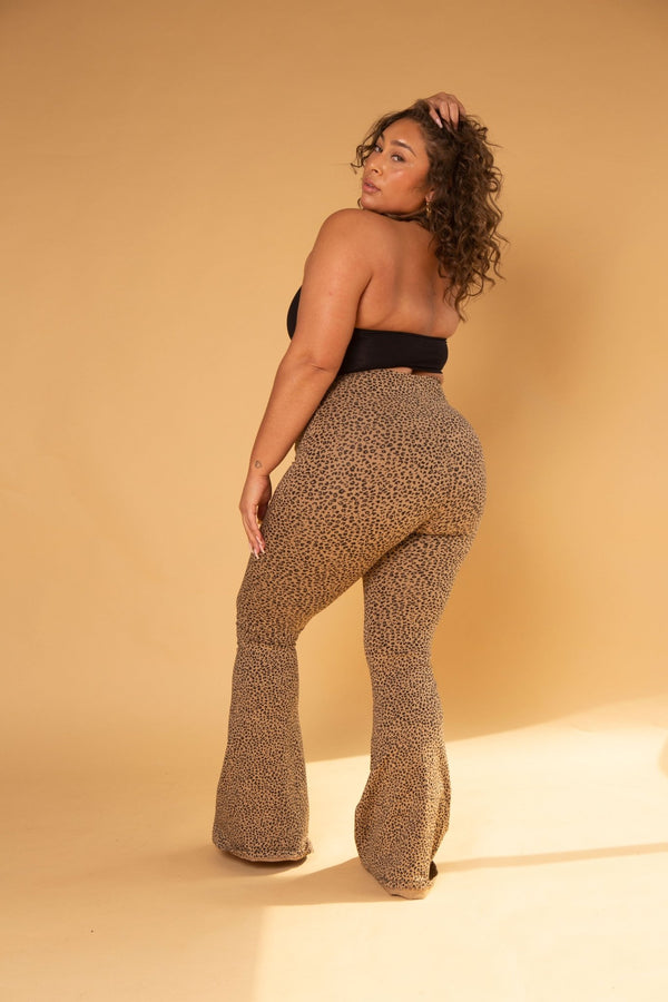 Faiza Flare Trousers in Classic Leopard - Manners London