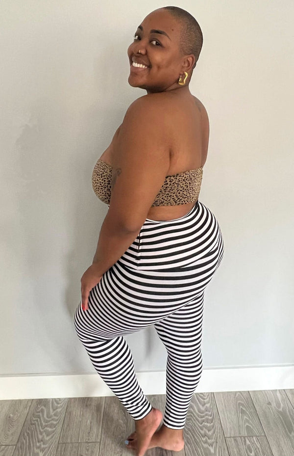 Super High Waist Tib Pant in Black and White Stripe - Manners London
