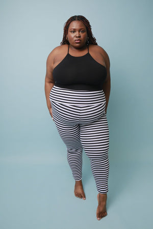 Super High Waist Tib Pant in Black and White Stripe - Manners London