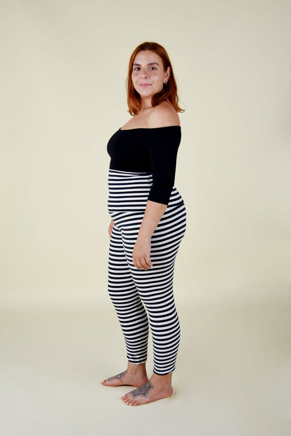 Super High Waist Tib Pant in Black and White Stripe - Manners London