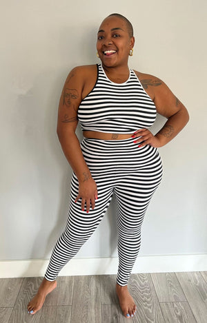 Super High Waist Tib Pant in Black and White Stripe - Manners London